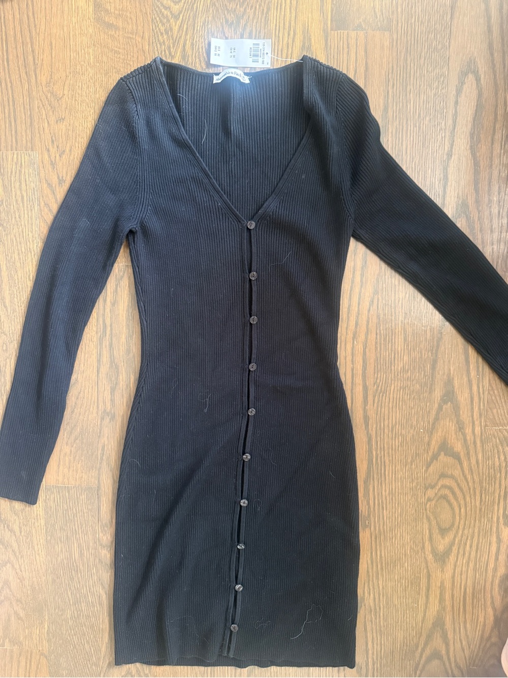 Abercrombie Black Ribbed Knit Bodycon Mini Dress Long Sleeve NWT Tall M